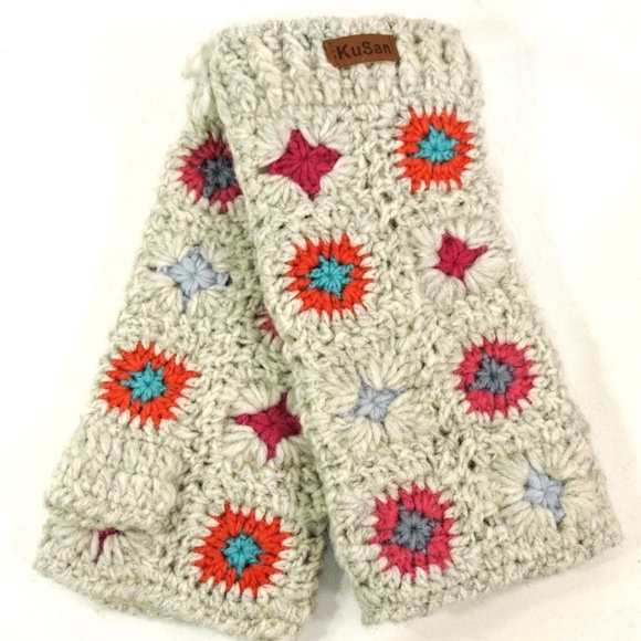 KUSAN ⚜ WOMEN'S 100% WOOL WINTER OPEN FINGERS MITTENS - Picture 2 of 2